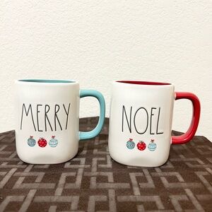 Rae Dunn Christmas watercolor ornaments mugs set MERRY mug and NOEL mug